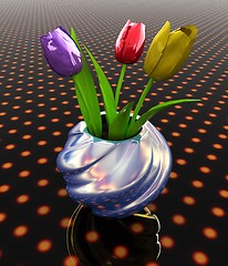 Image showing Tulips with leaf in vase