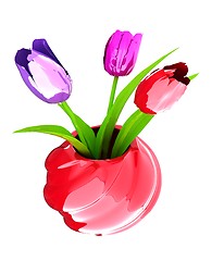 Image showing Tulips with leaf in vase