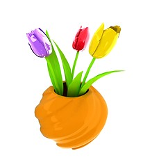 Image showing Tulips with leaf in vase