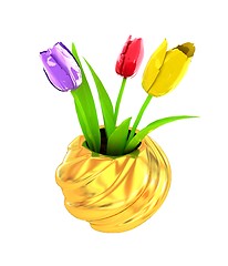 Image showing Tulips with leaf in vase