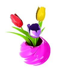 Image showing Tulips with leaf in vase