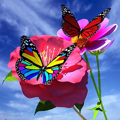 Image showing Beautiful Flower and butterfly against the sky 