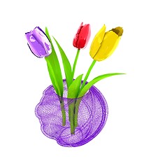 Image showing Tulips with leaf in vase