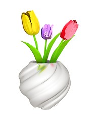 Image showing Tulips with leaf in vase