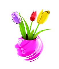 Image showing Tulips with leaf in vase