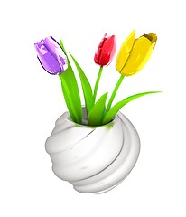 Image showing Tulips with leaf in vase