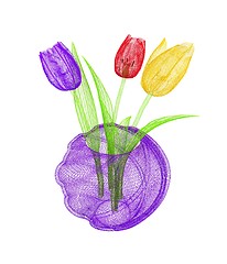 Image showing Tulips with leaf in vase