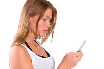 Image showing Young beautiful woman with cellphone