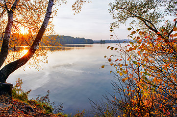 Image showing Autumn sunset on the lake