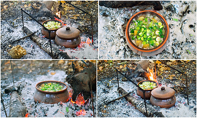 Image showing Collage - cooking in pots