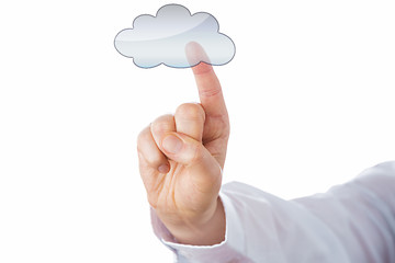 Image showing Cutout Of A Male Finger Touching A Void Cloud Icon