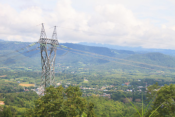 Image showing High voltage towers on mountain