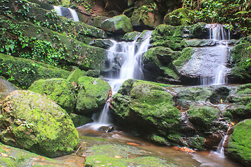 Image showing waterfall and rocks covered with moss