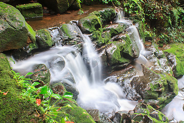 Image showing waterfall and rocks covered with moss