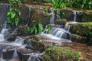 Image showing waterfall and rocks covered with moss