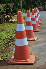 Image showing traffic warning cone  in parking area