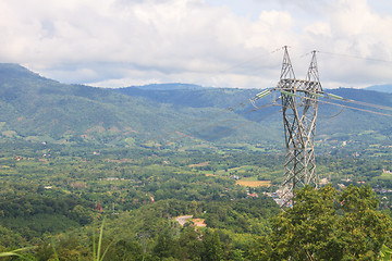 Image showing High voltage towers on mountain