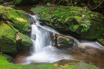 Image showing waterfall and rocks covered with moss