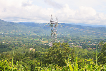 Image showing High voltage towers on mountain