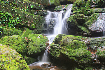 Image showing waterfall and rocks covered with moss