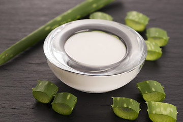 Image showing aloe vera - leaves and cream