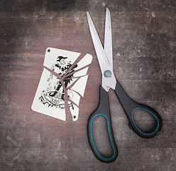 Image showing Concept of addiction, card with scissors