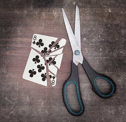 Image showing Concept of addiction, card with scissors