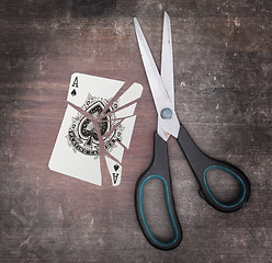 Image showing Concept of addiction, card with scissors