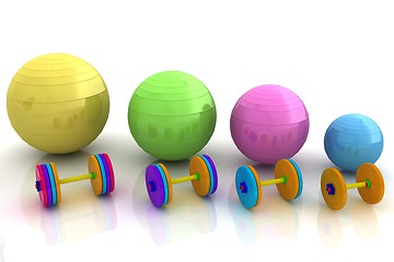 Image showing Fitness ball and dumbell