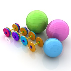 Image showing Fitness ball and dumbell