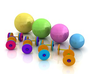 Image showing Fitness ball and dumbell