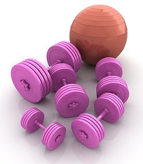 Image showing Fitness ball and dumbell