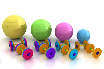 Image showing Fitness ball and dumbell