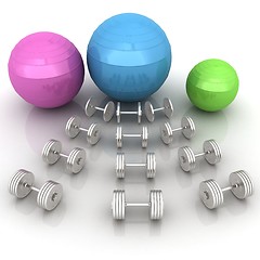 Image showing Fitness ball and dumbell