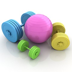 Image showing Fitness ball and dumbell