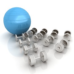 Image showing Fitness ball and dumbell