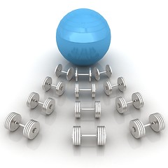 Image showing Fitness ball and dumbell