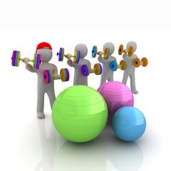 Image showing 3d mans with fitness balls and dumbells