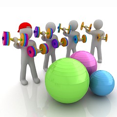 Image showing 3d mans with fitness balls and dumbells