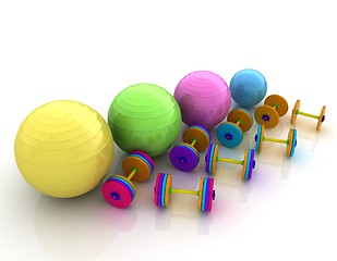 Image showing Fitness ball and dumbell