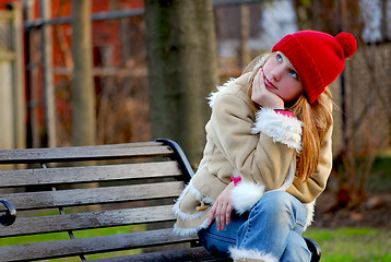 Image showing Girl on bench