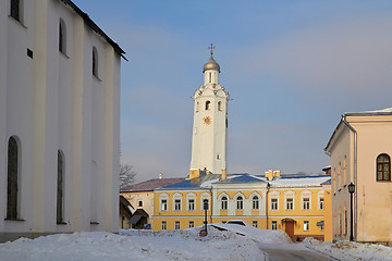 Image showing Clock tower in Novgorod Kremlin, Veliky Novgorod, Russia. Winter
