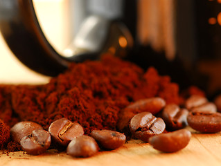 Image showing Coffee beans and ground coffee