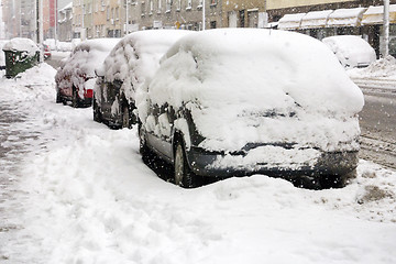 Image showing Cars covered with snow