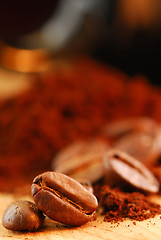 Image showing Coffee beans and ground coffee