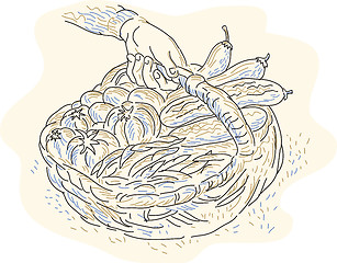 Image showing Hand Holding Basket Harvest Crops