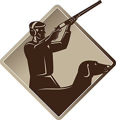 Image showing Hunter Shooting Rifle Retriever Dog Retro