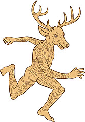 Image showing Half Man Half Deer With Tattoos Running 