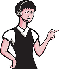 Image showing Young Female Headset Pointing