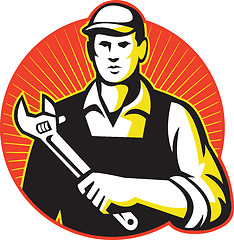 Image showing Mechanic Repairman With Adjustable Wrench Retro